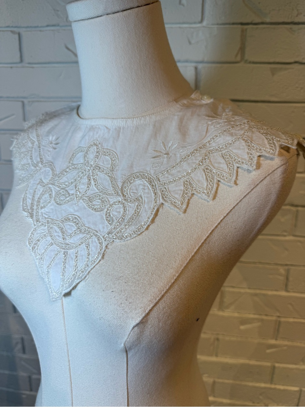 Vintage 90 White Battenberg Lace Bib Collar Victorian Womens S/M - Picture 3 of 11